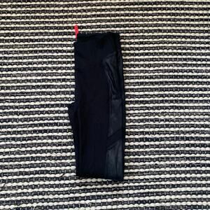 🌿Spanx Womens Black Faux Leather Metallic Shimmer Stripe Stretch Leggings S